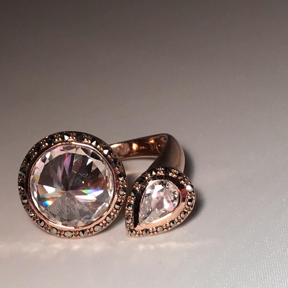 Judith Jack Crystal & Marcasite Bypass Ring